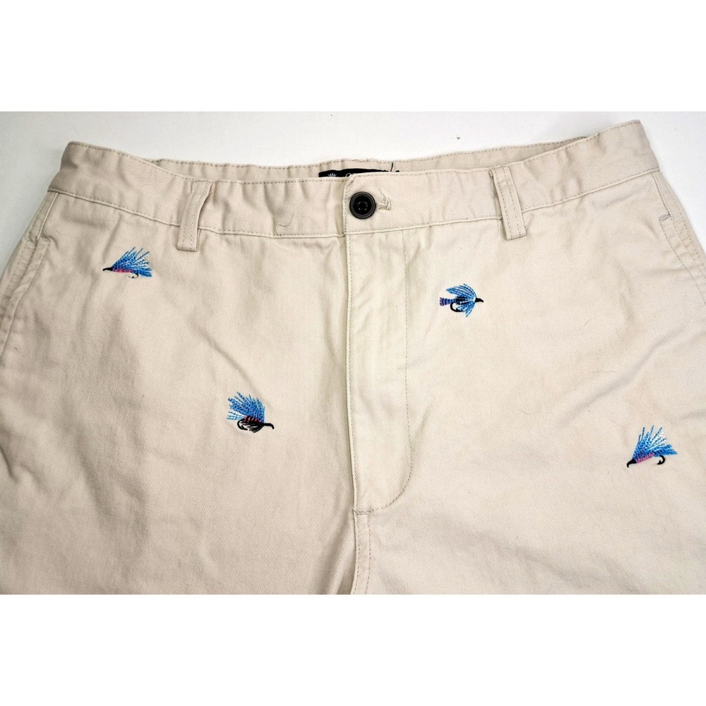 Chaps Embroidered Fly Fishing Chino Shorts Men 34 Beige Cotton Summer Resortwear
